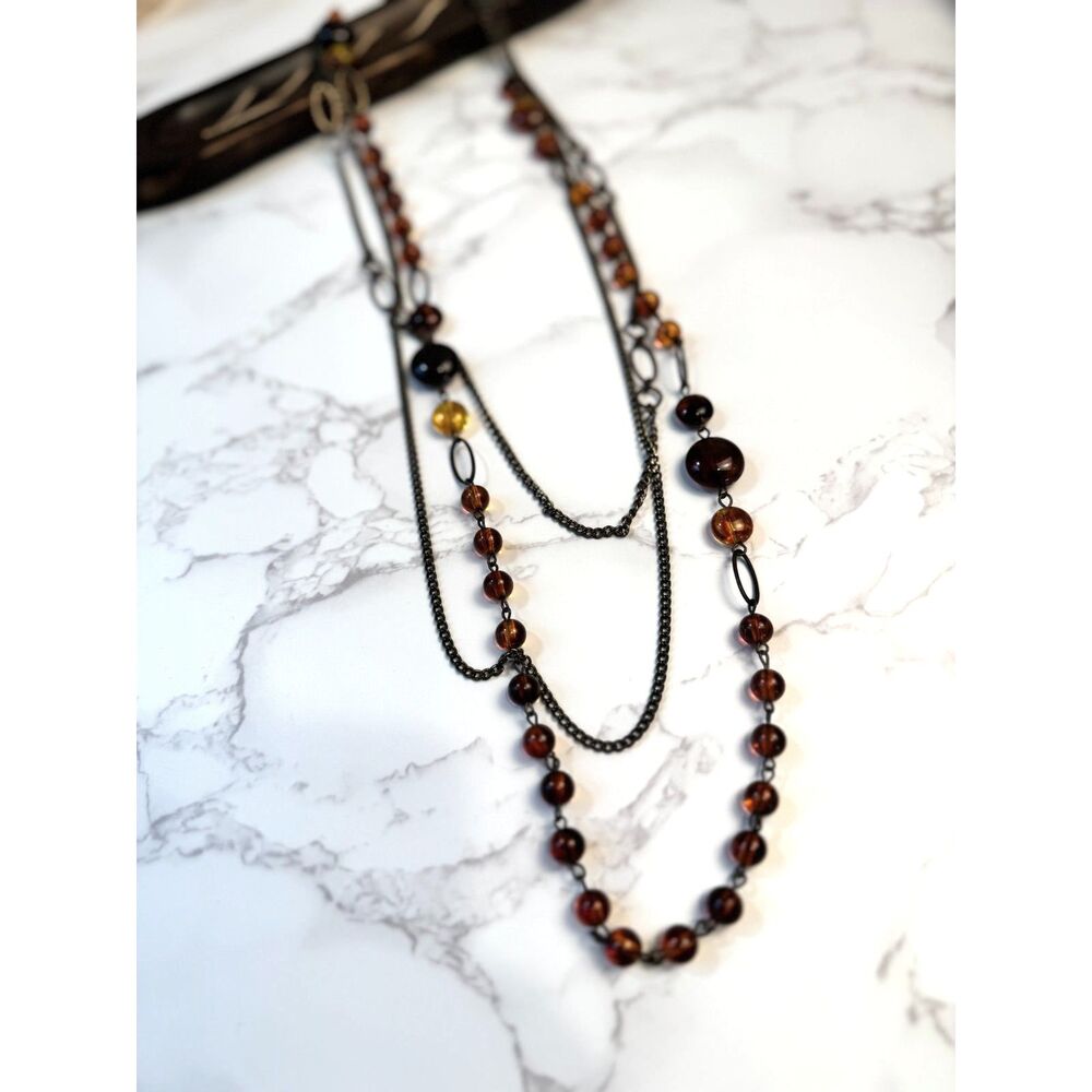 Amber colored Beaded Multi-strand Necklace